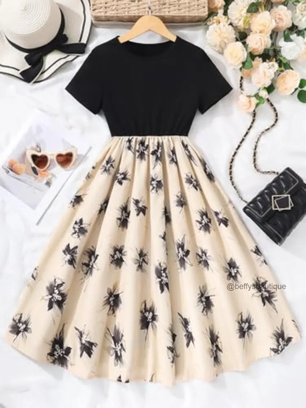 Girls Special Occasion Dress A-Line Floral Midi Short Sleeve 95% Polyester 5%